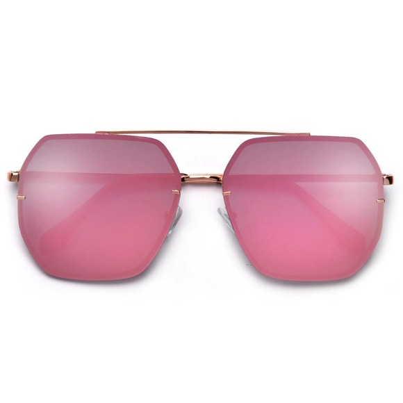 Women Men Pink Color Mirror‎ Flat Panel Lens Gold Metal Rim Pilot Sunglasses New - Picture 1 of 3